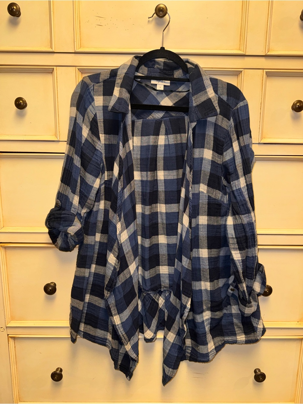 Style & Co. Blue and White Plaid Open-Front flannel